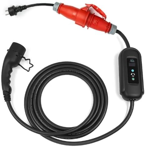 Tragbare Mobile Wallbox 11kW mit 10 Meter Typ2 Ladekabel und CEE Stecker 16A Rot 3-Phasen & Adapter