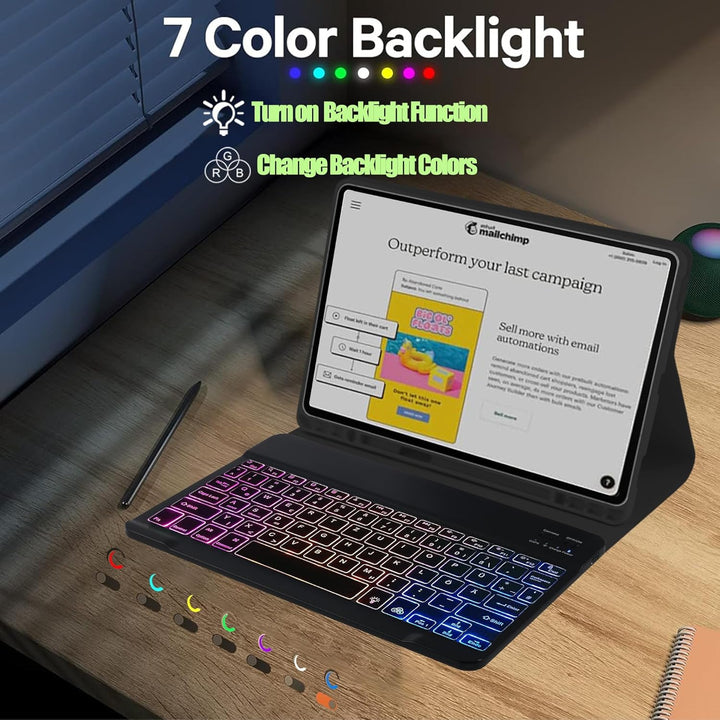 Tastatur Hülle für Samsung Galaxy Tab S11 11" 2025, TPU Rückseite Hülle mit 3 Bereich 7 Farbe Beleuc
