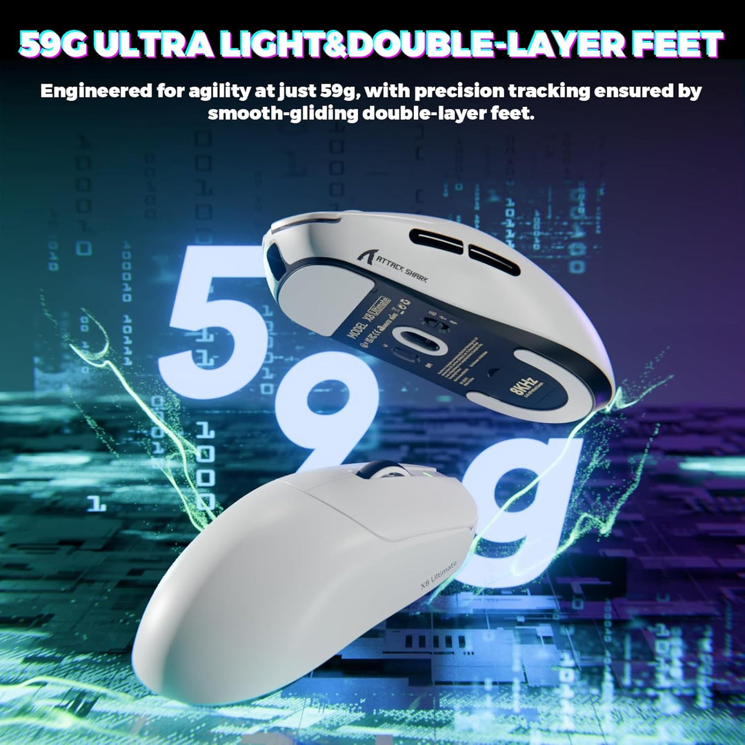 MAMBASNAKE X ATTACKSHARK X8ULTIMATE Kabellose Gaming-Maus,PAW3950MAX Sensor,8K Abtastrate,59g Ultral