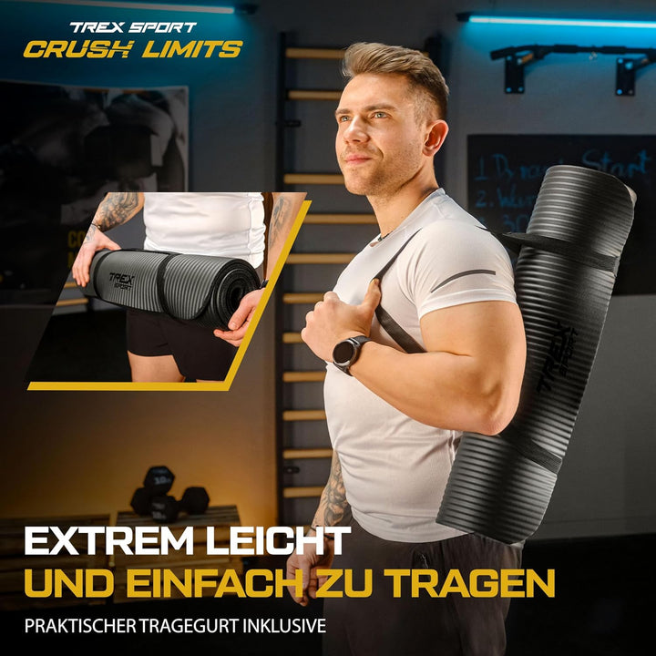 TREX SPORT Gymnastikmatte extra dick und weich | Fitnessmatte 180x60x1cm mit Tragegurt | Yogamatte r