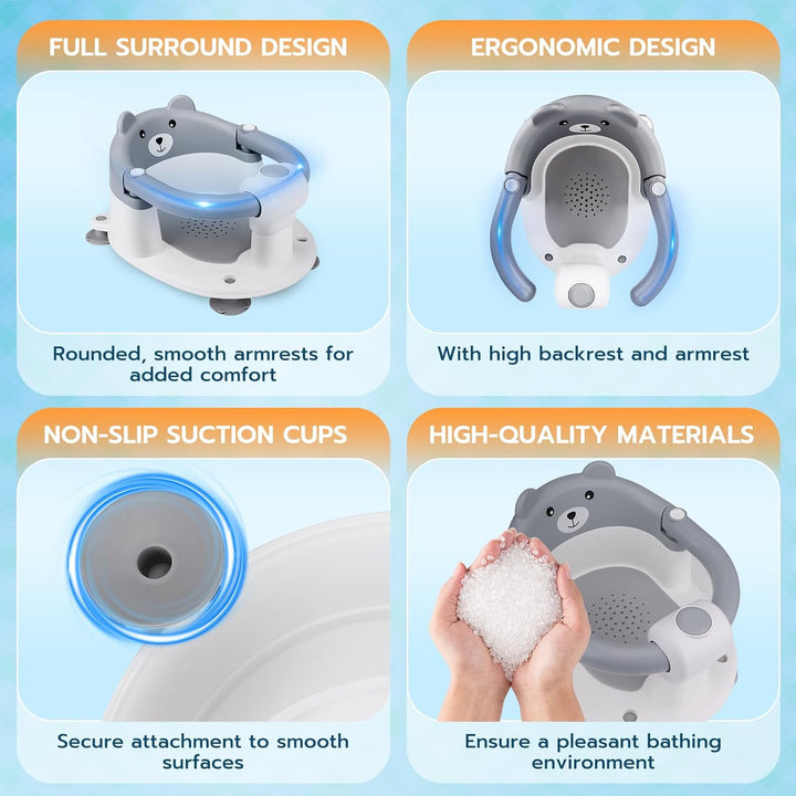 baby-badewannensitz Babybadsitz, stabiler Babybadsitz mit 4 Saugtaschen, tragbarer Badestuhl für Dus