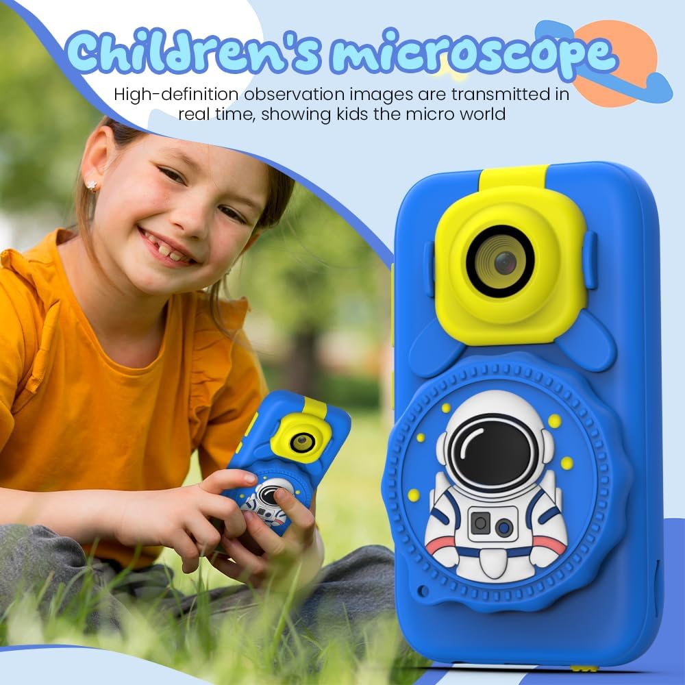 Kids 2-in-1 Camera &amp; Microscope Toy,200X Magnification Microscope,Flip Photo Lens for Kids Camera,2.