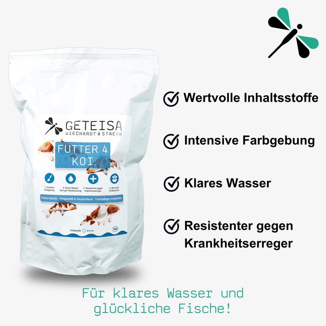 GETEISA Futter 4 Koi 10 kg - Hochwertiges Basis-Koi-Futter mit 4,5mm Pellets, Nährstoffreich, Förder