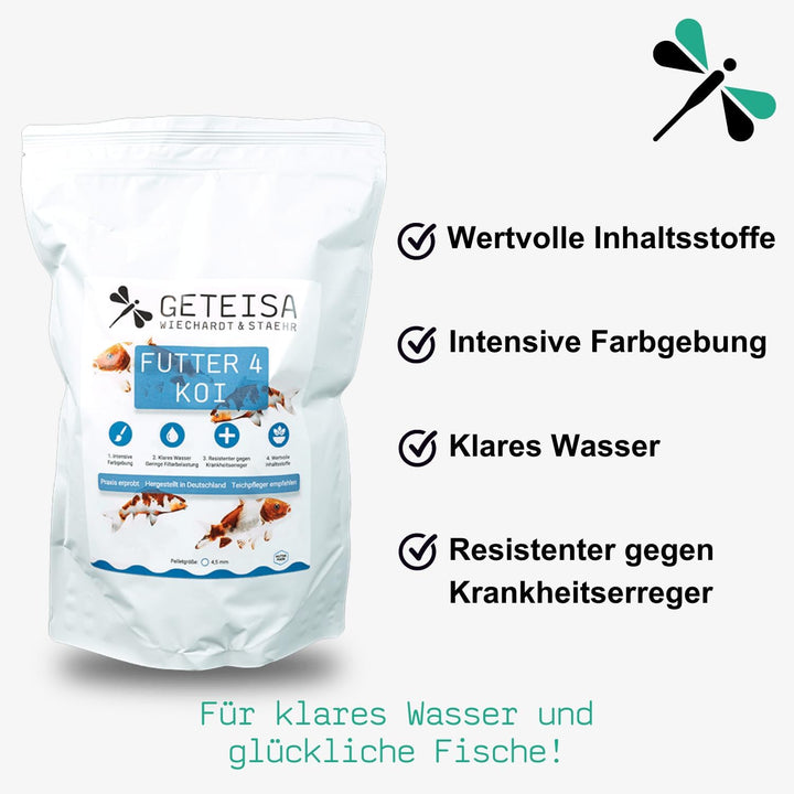 GETEISA Futter 4 Koi 10 kg - Hochwertiges Basis-Koi-Futter mit 4,5mm Pellets, Nährstoffreich, Förder