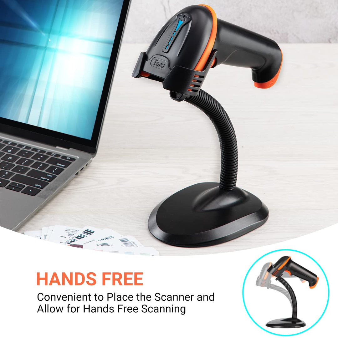 Tera Kabelloser Handheld-Barcode-Scanner 1D Laser Wireless und USB-Wired mit Akkustandsanzeige & Uni