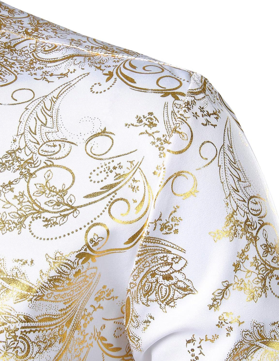 PARKLEES Herren Luxus Paisley Gemustert Golden Glänzend Slim Fit Freizeithemd L Weiss Golden, L Weis