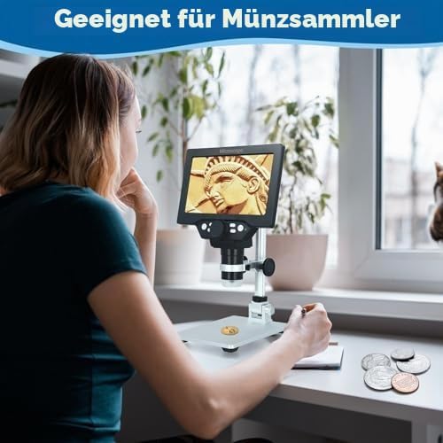 Aofesel Digitales Mikroskop 7-Zoll, G1200 LCD 3000mAh USB Digital Mikroskop, 1080P FHD-Videoaufzeich