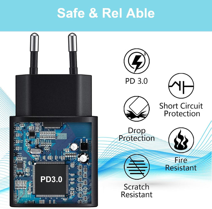 2er-Pack 25W USB C Ladegerät, Schnellladegerät Netzteil Super Fast Charger mit 2 m PD Schnellladekab
