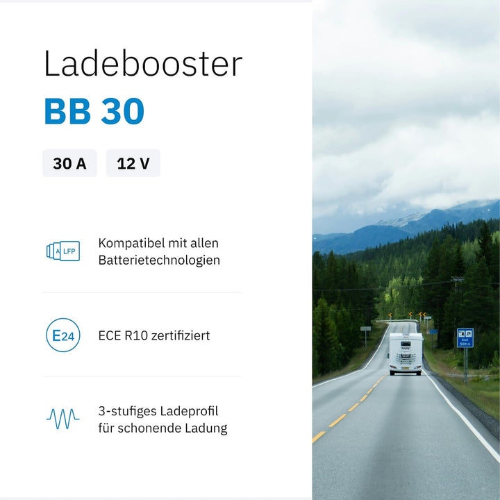 ECTIVE - BB 30 Ladebooster 30A 12V auf 12V - kompaktes DC-DC Ladegerät für AGM/Gel/Nass/LiFePO4 - Ba