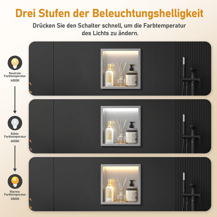 Wandnische Dusche Edelstahl mit LED,Duschnische mit Beleuchtung für Badezimmer Aufbewahrung,Einbau-N