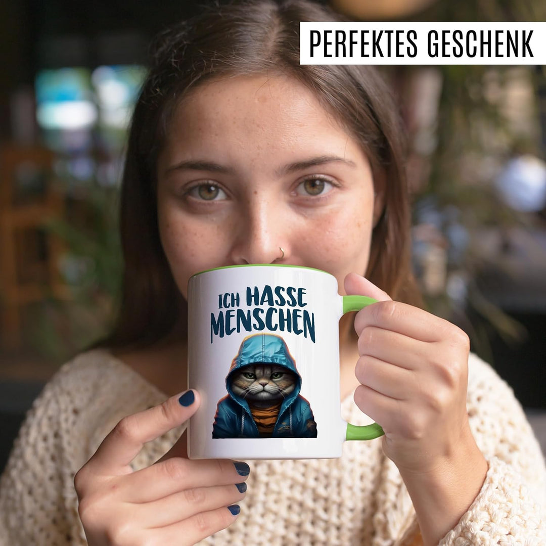 Tasse mit Spruch lustig Schwarzer Humor Geschenk Ich hasse Menschen Kaffeetasse Witz Büro Kollege Be