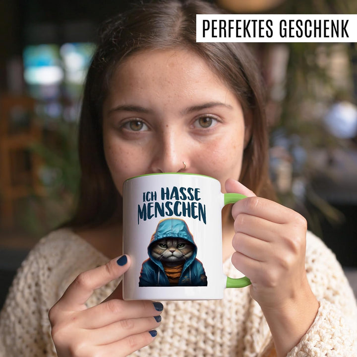 Tasse mit Spruch lustig Schwarzer Humor Geschenk Ich hasse Menschen Kaffeetasse Witz Büro Kollege Be