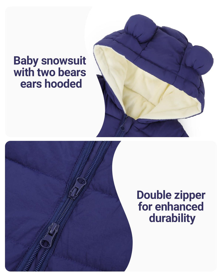 Baby Winter Overall mit Kapuze, Strampler Schneeanzug Jungen Mädchen Langarm Jumpsuit Warm Outfits G