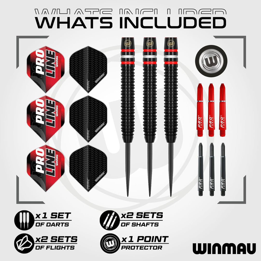 WINMAU Pro-Line Profi Wolfram Steeltip Dartpfeile Set mit Flights und Schäfte 25g Steeltip, 25g Stee