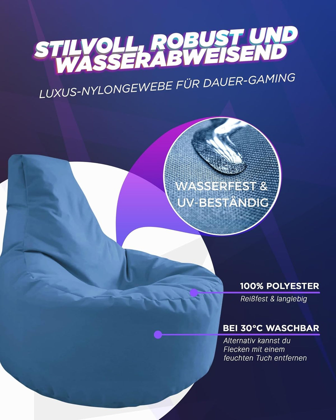PATCH HOME Gamer Sessel mit Reissverschluss Lounge Kissen Sitzsack Sitzkissen Bean Bag In & Outdoor