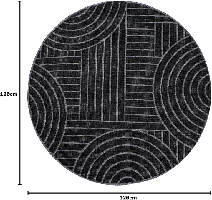 carpet city Outdoor Teppich Wetterfest 120 cm Rund - Grau-Anthrazit - Wendeteppich, Beidseitiges Geo