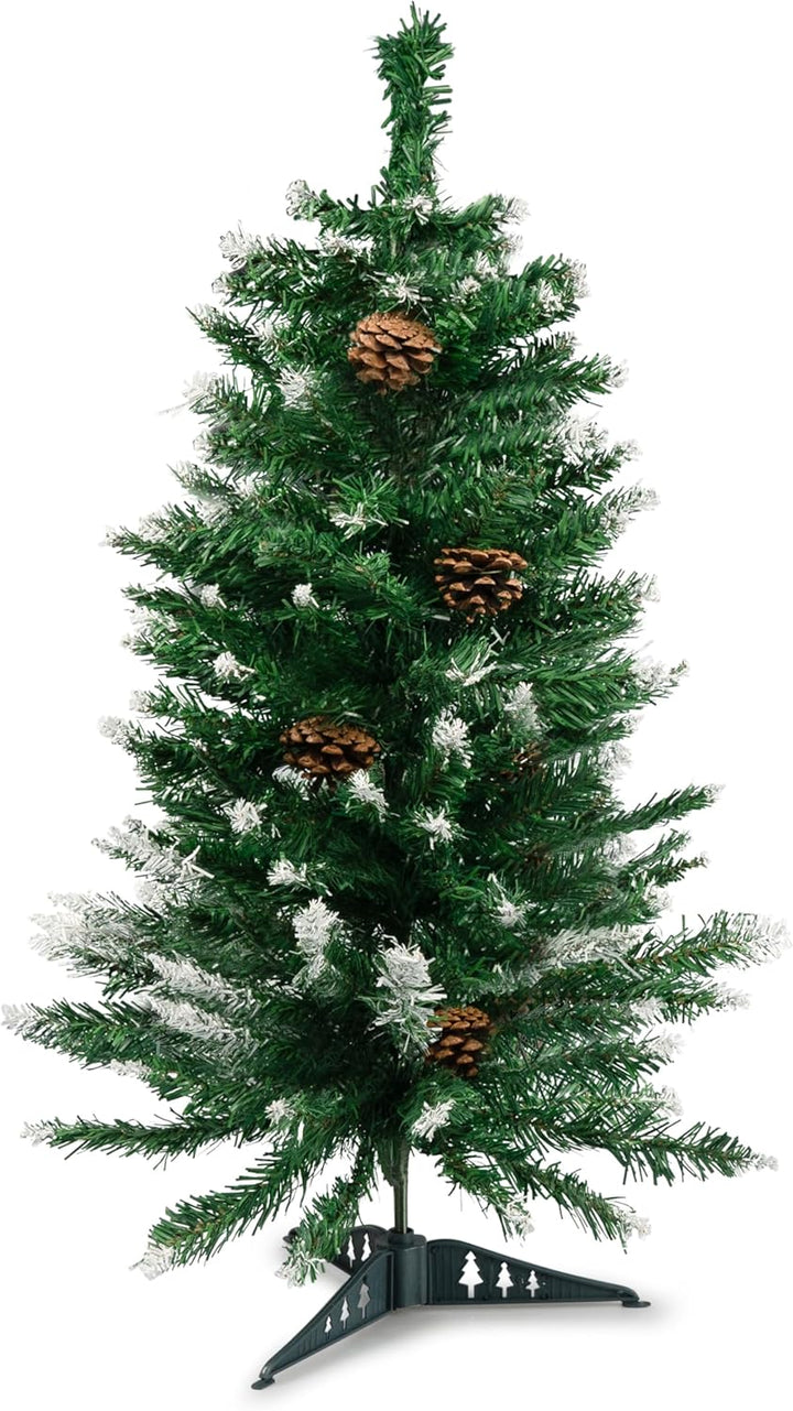 Xonic® Claus Kleiner künstlicher Weihnachtsbaum Schnee 90cm mit echten Tannenzapfen - Tannenbaum kün