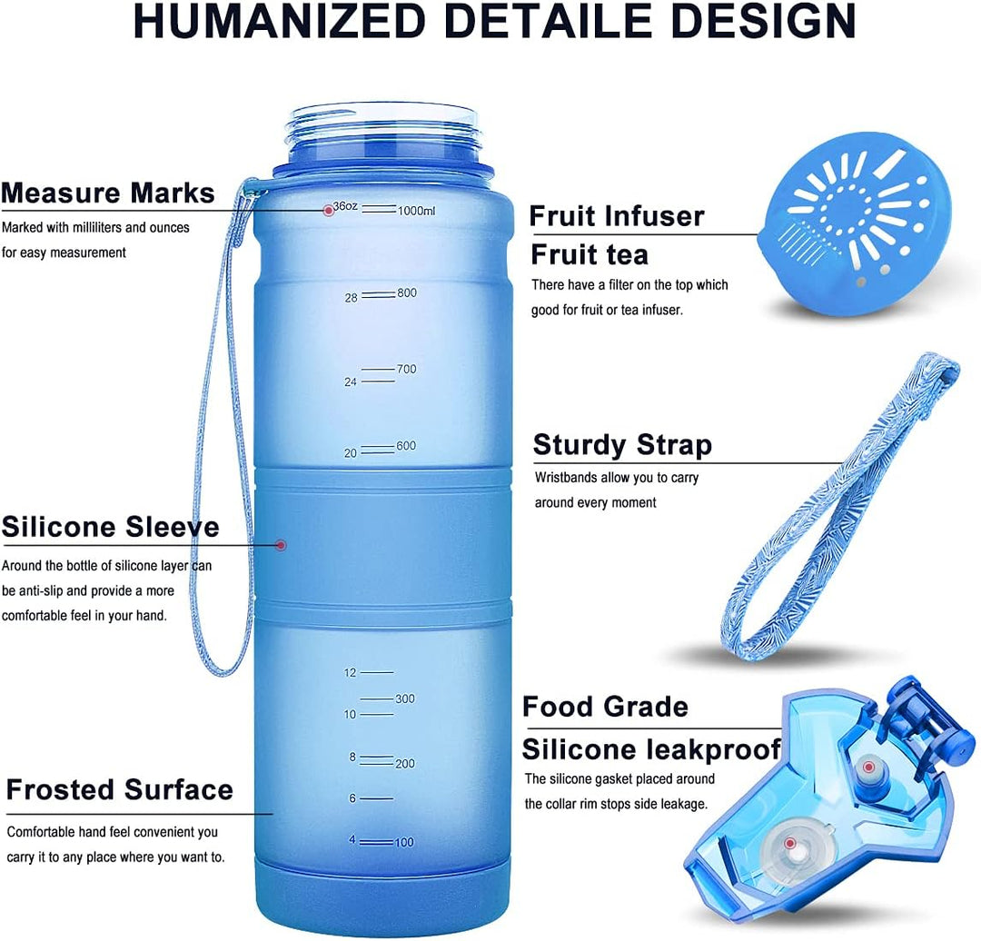 Zounich Trinkflasche 1L Sport BPA frei Auslaufsicher 700ml/500ml/400ml Wasserflasche Kunststoff Spor