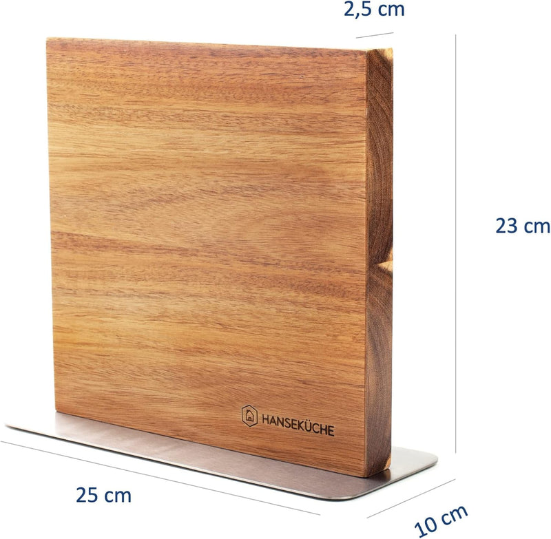 Hanseküche Messerblock magnetisch aus Akazienholz - Doppelseitiger Messerhalter ohne Messer mit Magn