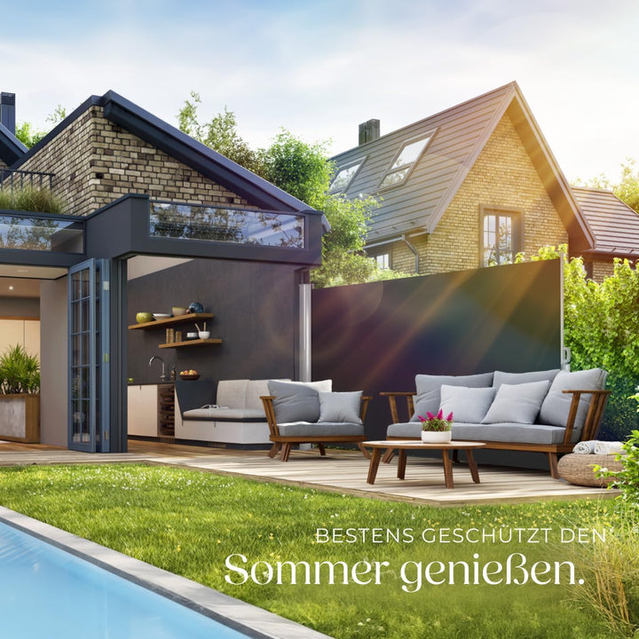 tectake blickdichte Aluminium Seitenmarkise, Wind- und Sichtschutz für Balkon, Garten und Terrasse,