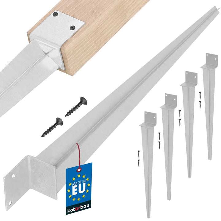 KOTARBAU® 4er Set L Pfostenträger zum Einschlagen - 500 mm - Einschlag Erdanker - 50 x 60 mm - Boden
