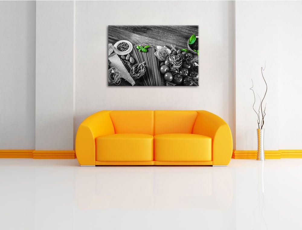 Pasta mit frischen Gewürzen schwarz/weiss Format: 100x70 auf Leinwand, XXL riesige Bilder fertig ger