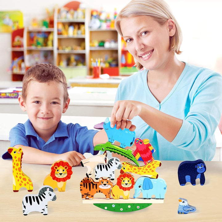 Atoylink Montessori Holzspielzeug ab 2 3 4 5 Jahren Stapelspiel Stapelspielzeug Tiere zum Stapeln Ba