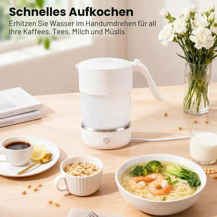 Mini Wasserkocher - 500ML Faltbarer Wasserkocher Lebensmittelechtes BPA-frei 680 W Schnellheizung Re