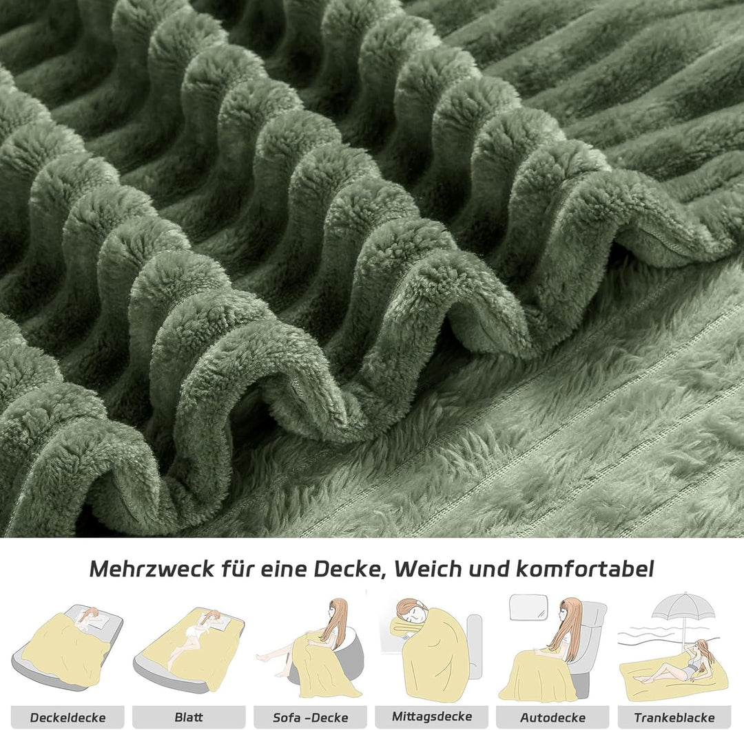 Wohn-Kuscheldecken, 150x200cm weiche & warme Decken Sofa, Olivgrün Fleecedecke für Couch Wohndecke f
