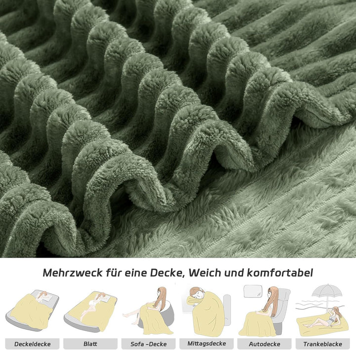 Wohn-Kuscheldecken, 150x200cm weiche & warme Decken Sofa, Olivgrün Fleecedecke für Couch Wohndecke f