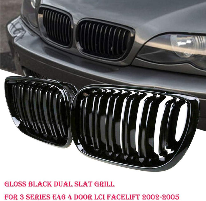 Ricoy Schwarz Glänzend Doppelsteg Niere vordere Stossstange Kühlergrill Für E46 3 Series 4 DOOR 4D 2