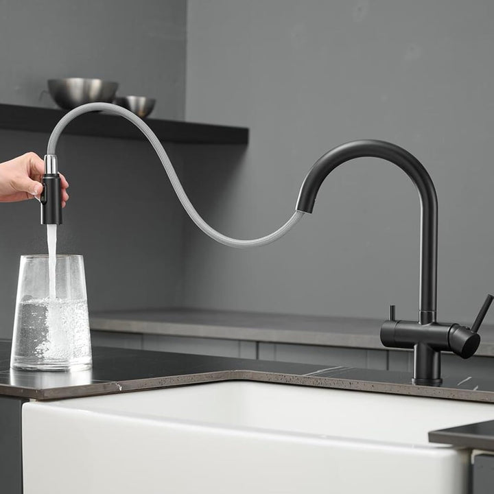 3 Wege Wasserhahn Küche Ausziehbar Messing 2 Griffe 3 Wege Wasserhahn Osmose Schwenkbar Einzelloch-S