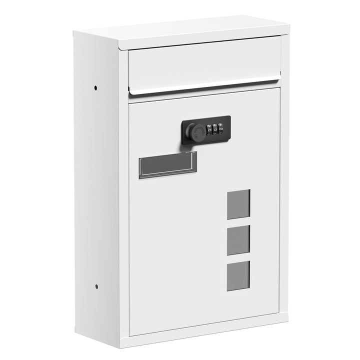 Wiltec Briefkasten weiss 215x320x90mm Briefkasten mit Zahlenschloss, Namensschild und Sichtfenster P