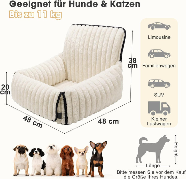 MIXJOY Hunde Autositz für kleine bis mittlere Hunde, Waschbarer Ansteckbare Leine verdickter Memory-