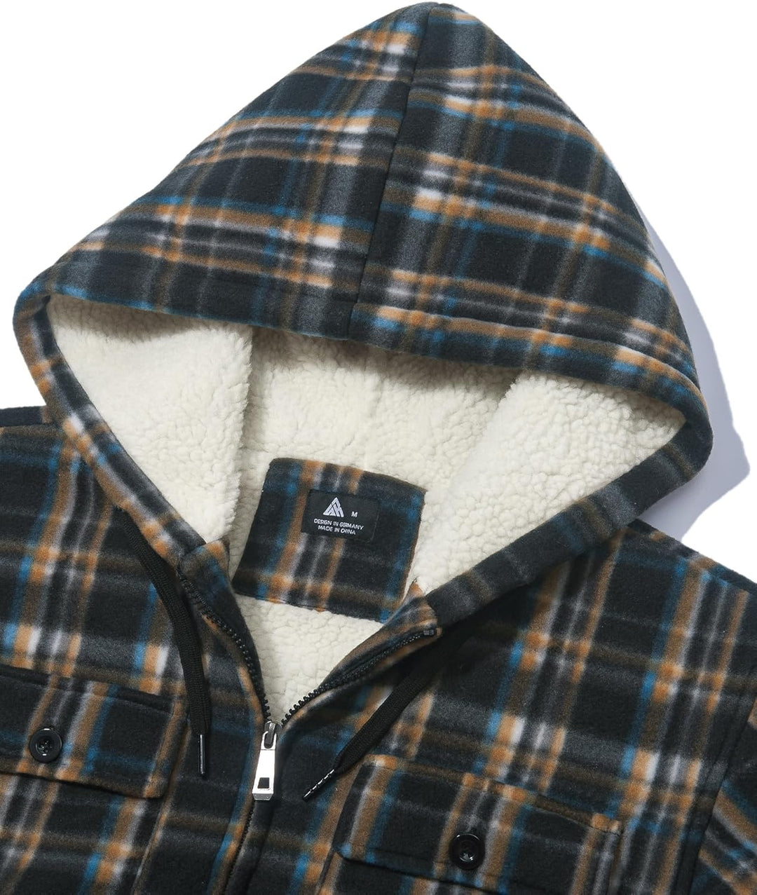 zitysport Hemdjacke Herren Hemd Sherpa Fleece Kariert Gefüttert Kapuzenpullover Fleecefutter Mantel