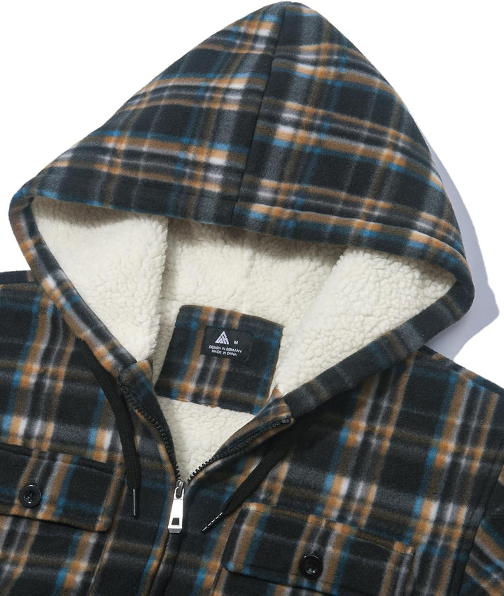 zitysport Hemdjacke Herren Hemd Sherpa Fleece Kariert Gefüttert Kapuzenpullover Fleecefutter Mantel