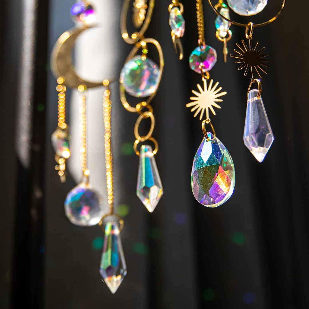 7 Stück Sonnenfänger Kristall Hanging Windspiel Regenbogen Sonnen Mond Anhänger Kristalle Ornament K
