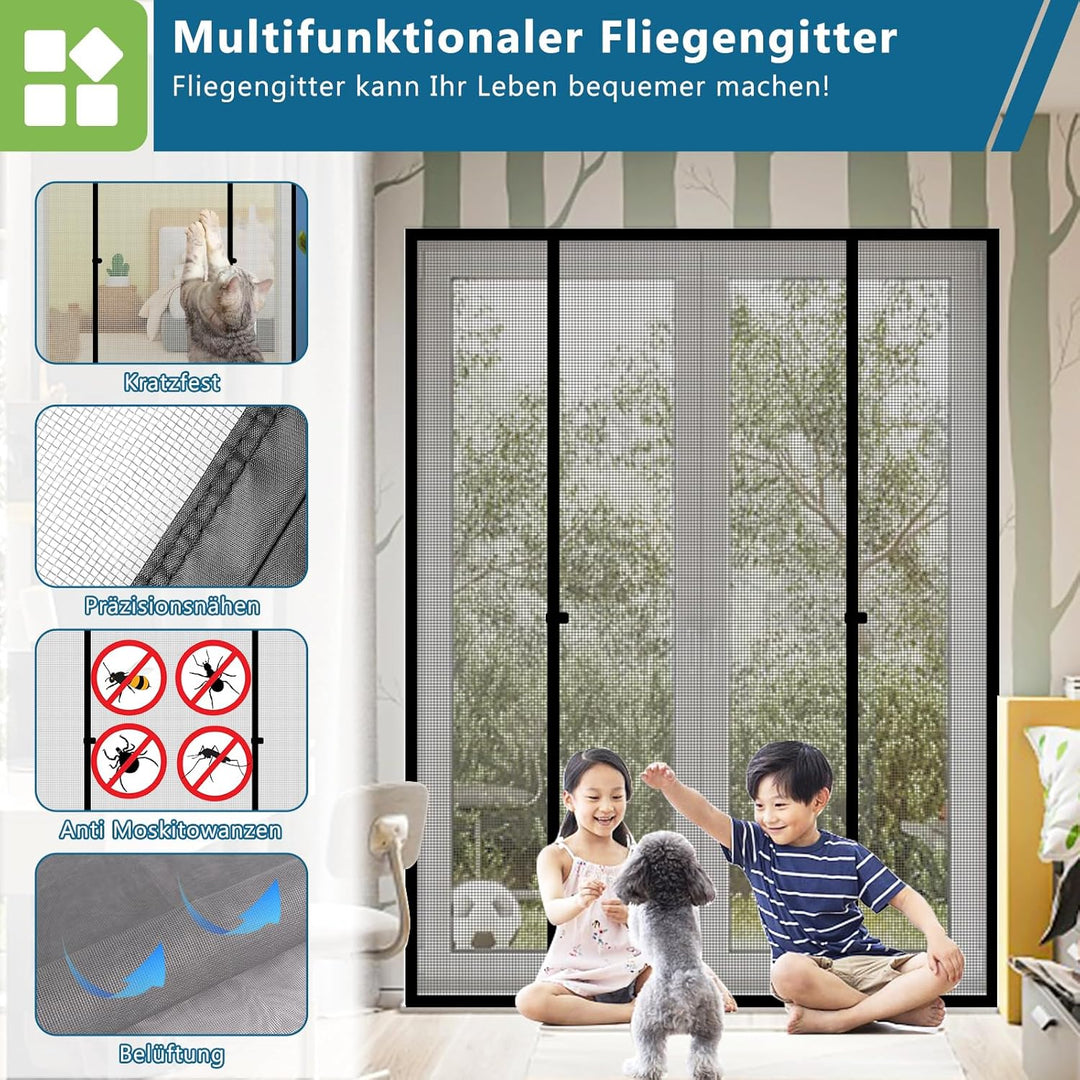 HooTown Magnet Fliegengitter Tür,130 x 212cm Fliegengitter Doppeltür | Automatisches,Ohne Bohren,4cm
