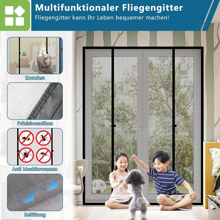 HooTown Magnet Fliegengitter Tür,130 x 212cm Fliegengitter Doppeltür | Automatisches,Ohne Bohren,4cm