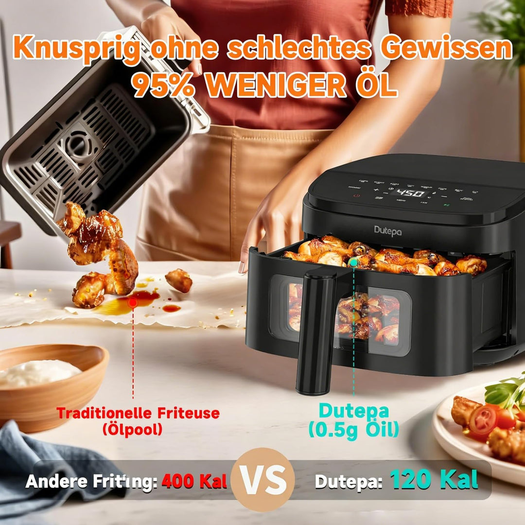 Kompakte 4,6L Heissluftfritteuse mit Sichtfenster, 95% weniger Fett, leicht zu Reinigen, Touchscreen