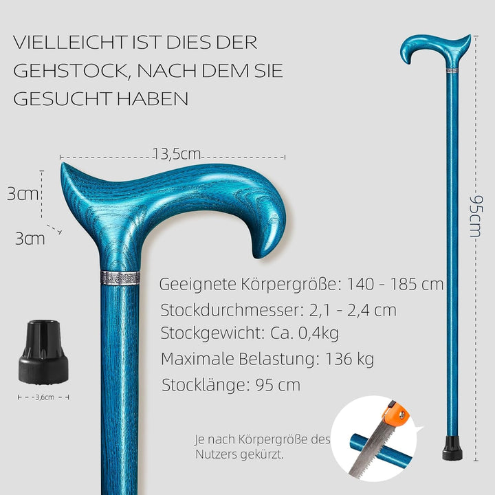 Handgefertigter Gehstock Holz Damen und Herren, mit 226 kg Belastbarkeit Gehstöcke Für Senioren,Ergo