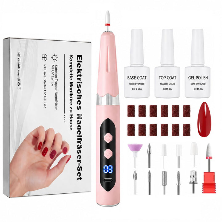 Gelnägel Starter Set für Anfänger, Kabelloser Nagelfräser mit Integriertem UV-Licht, UV Gel Nagellac