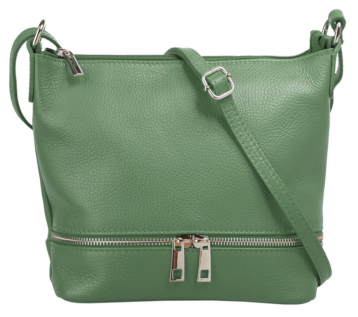 Umhängetasche Echt Leder Damen Made in Italy, verstellbarer Schultergurt, Handtasche mit Reissversch