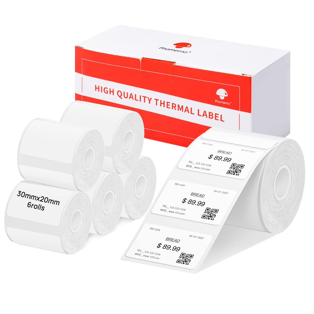6 Rollen Phomemo M120/M110 Etiketten, 1.18"x 0.78" (30 x 20 mm) Thermoetikettenpapier für Phomemo M1