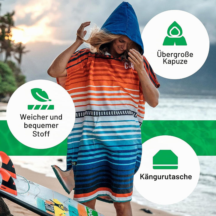 COR Surf Schnelltrocknend Surf Poncho Herren und Damen, Umkleidehilfe extra lang aus Mikrofaser – Ba