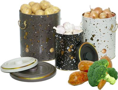 Lashuma Aufbewahrung Knoblauch schwarz, Kartoffelbehälter gross, Zwiebel Vorratsbehälter Blech 22 cm