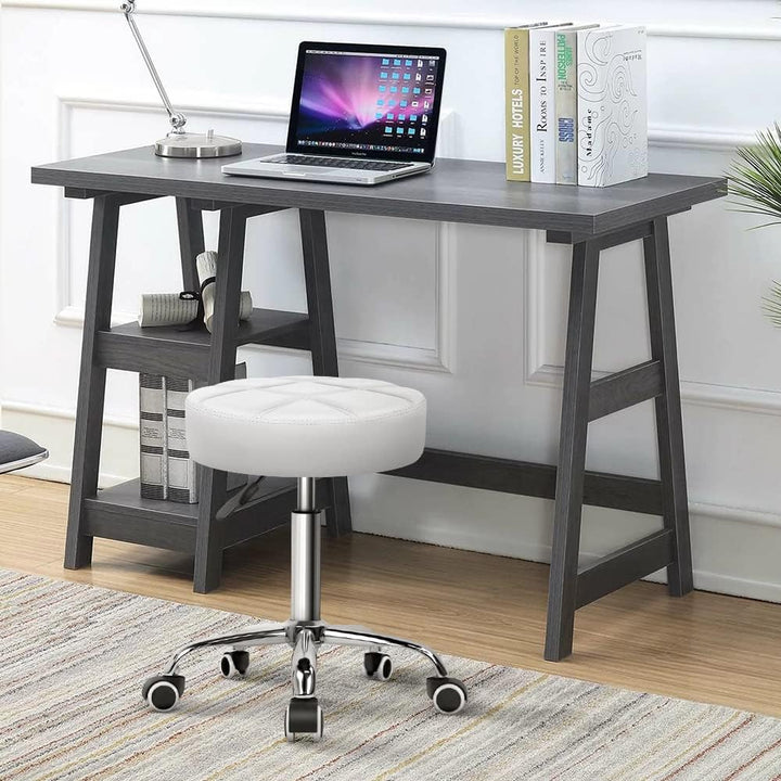 KKTONER Rollhocker Barhocker Arbeitshocker höhenverstellbar 51-67cm drehbar aus Kunstleder Weiss, We