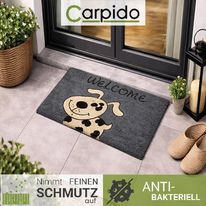 Fussmatte Kokos Hund – Türmatte 40x60 cm – antibakterielle Eingangsmatte – Kokosmatte mit Vinylrücke