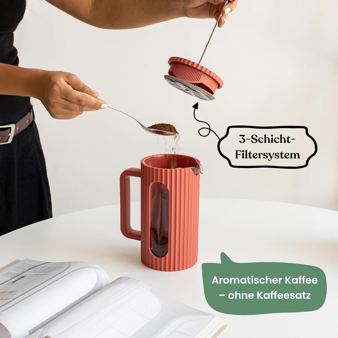 French Press aus Glas – Edelstahlfilter & hitzebeständiges Borosilikatglas – 1000 ml (1L, 1 Liter) –