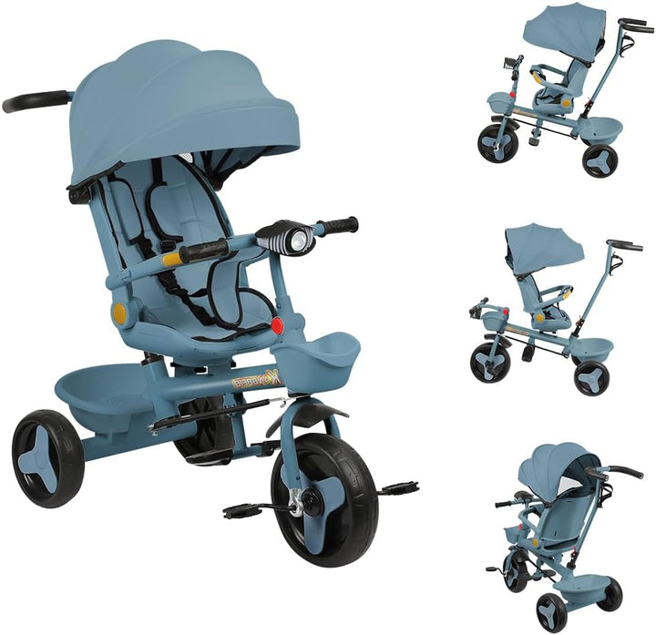 Multi-Funktions-Kinderdreirad, Dreirad 5 in1, Kleinkind-Dreiräder-Kinderwagen, mit Verstellbarem Sch